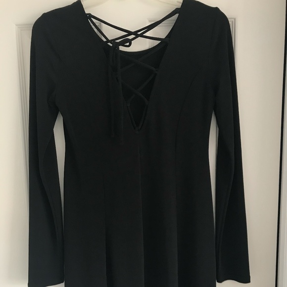 Forever 21 Womens Lace Up Black Dress, Size M - Picture 3 of 5
